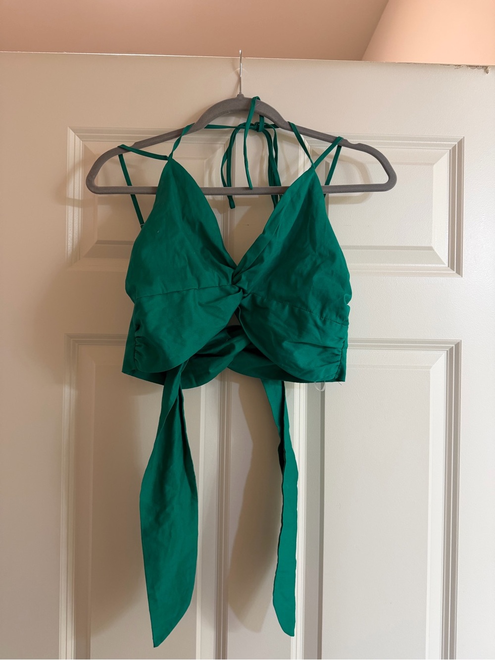Le Lis Emerald Green Tie-Front Halter Crop Top